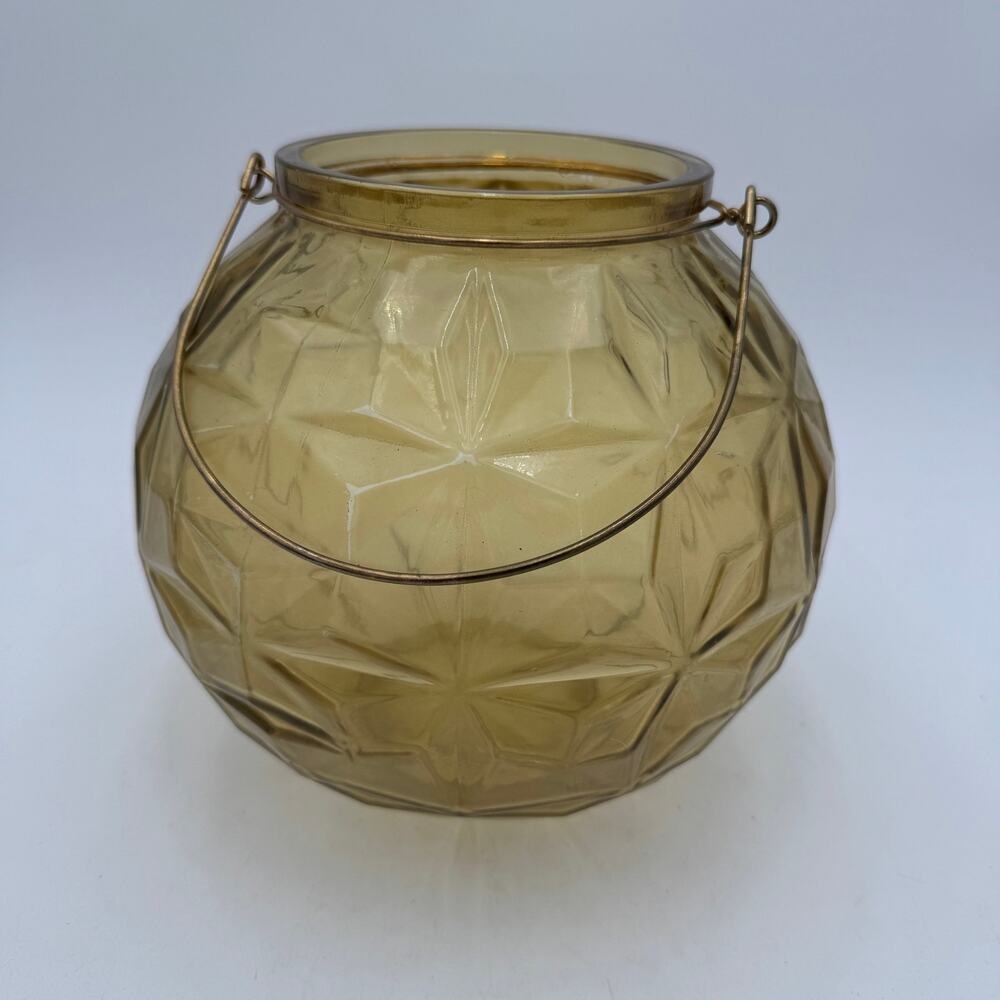Amber Candle Holder Globe with Handle Art Deco Style with Metal Handle
